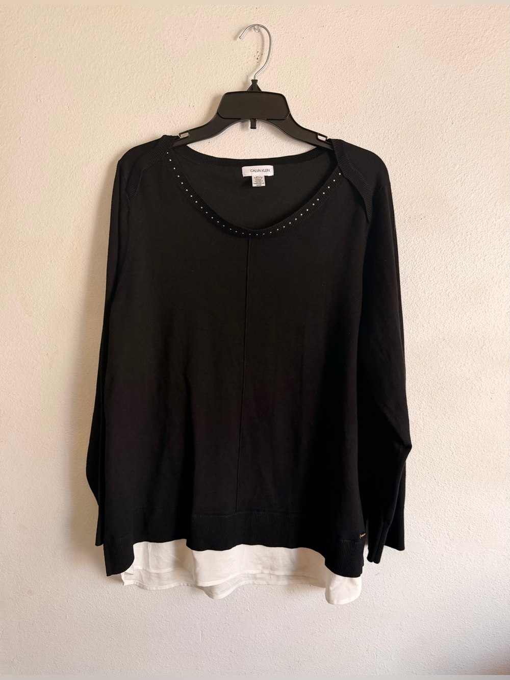 Calvin Klein Black Layered-Look Studded Neck Tunic